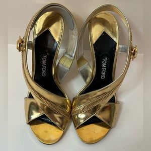 Tom Ford Gold Sling Back Sandal Heels